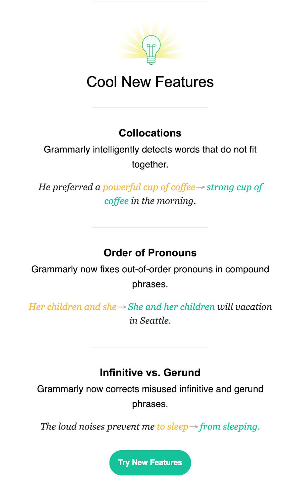 Grammarly email breakdown, welcome email sections, grammarly free