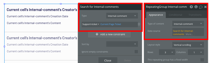 Displaying a list of internal comments on a Zendesk support ticket