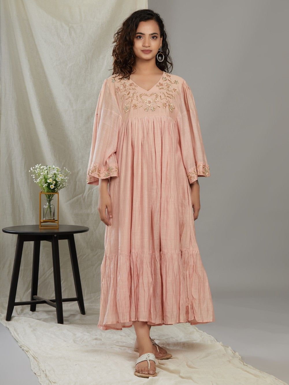 the loom - Pink Zardozi Embroidered Chanderi Dress