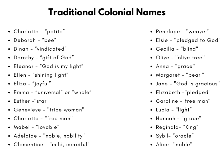 Traditional Colonial Names
