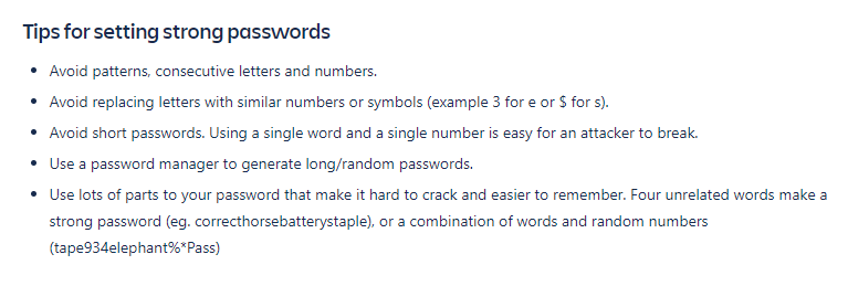 Atlassian's tips for setting strong passwords
