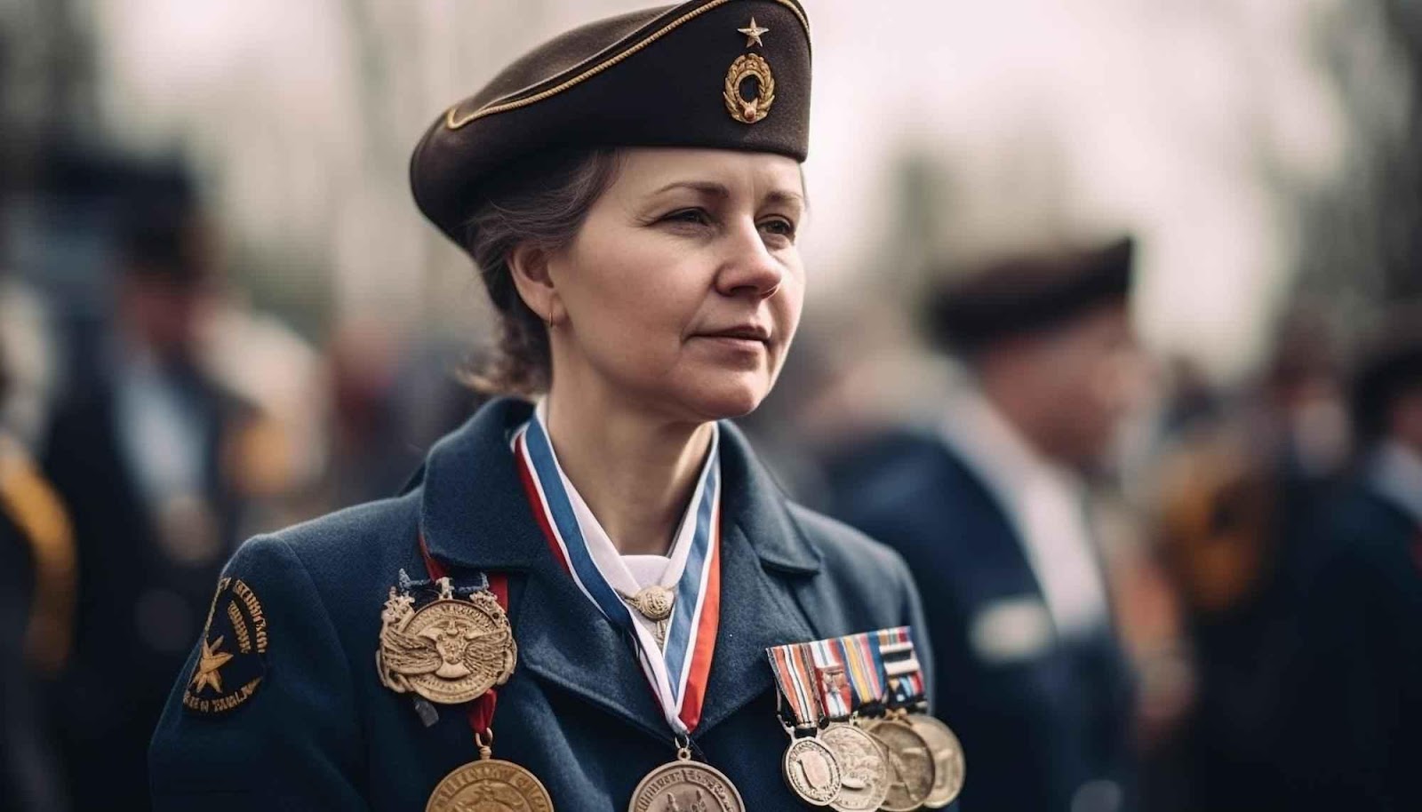 A person wearing a uniform with medals

Description automatically generated