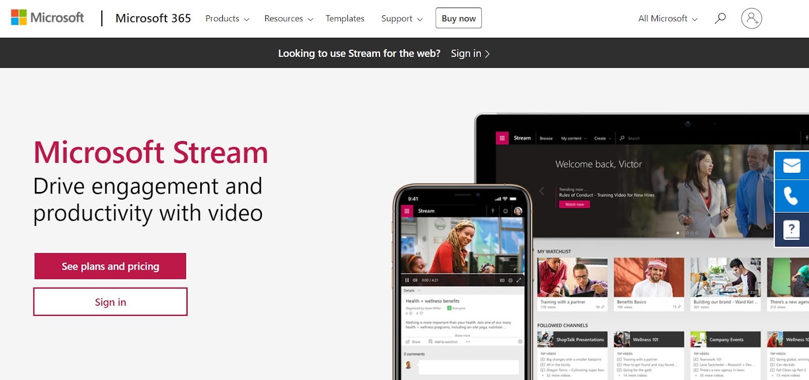 video content management system: microsoft stream homepage