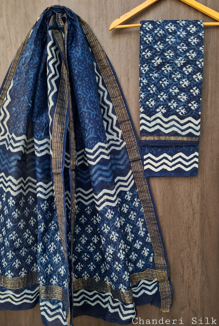 Exclusive collection of handblock printed pure chanderi silk suit sets