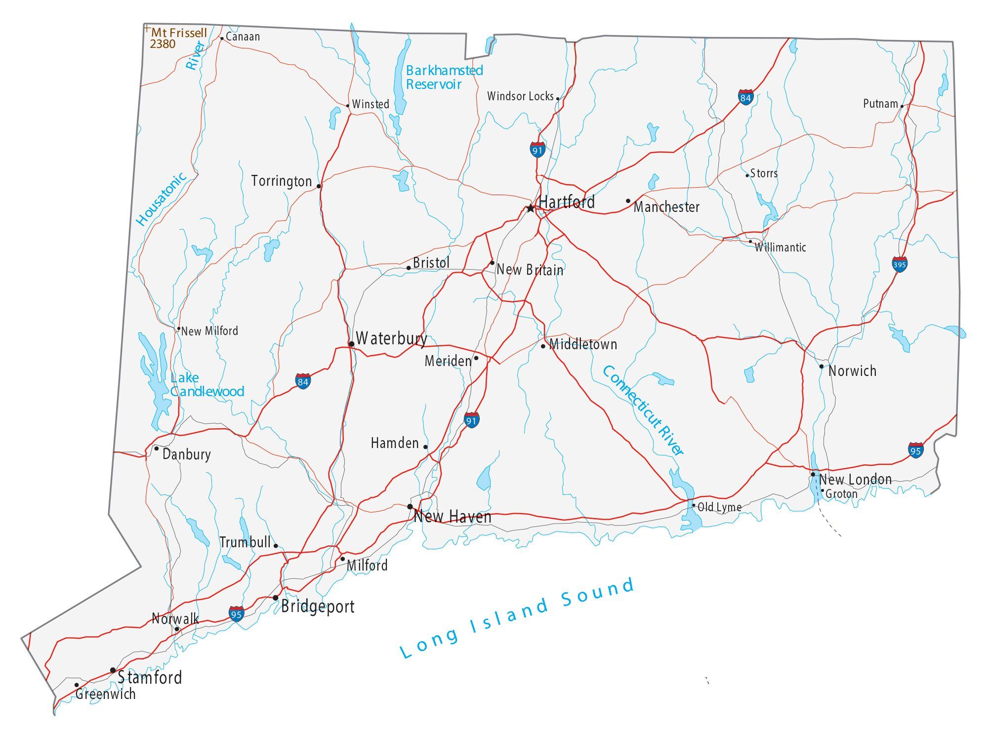 Mapas de Connecticut para imprimir