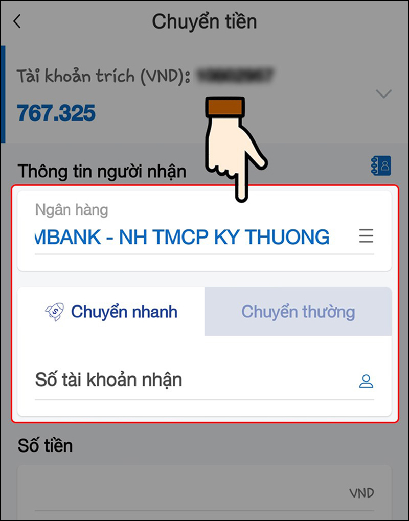 Có 2 hình thức chuyển khoản cho bạn lựa chọn là chuyển nhanh và chuyển thường