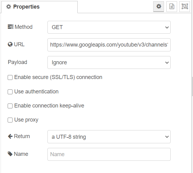 Fig: Properties Of The HTTP Request Node.