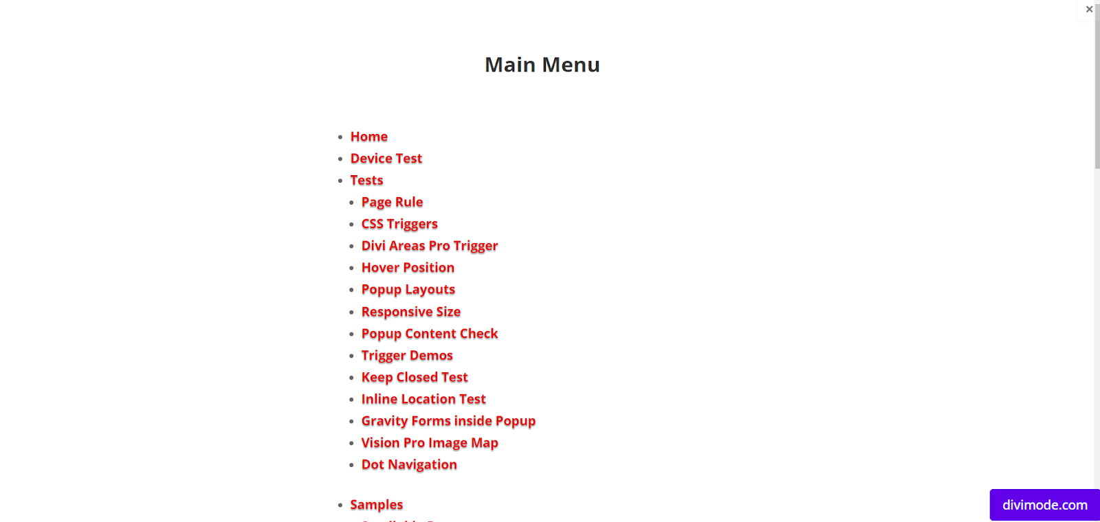 Responsive popup menu created with Divi Areas Pro