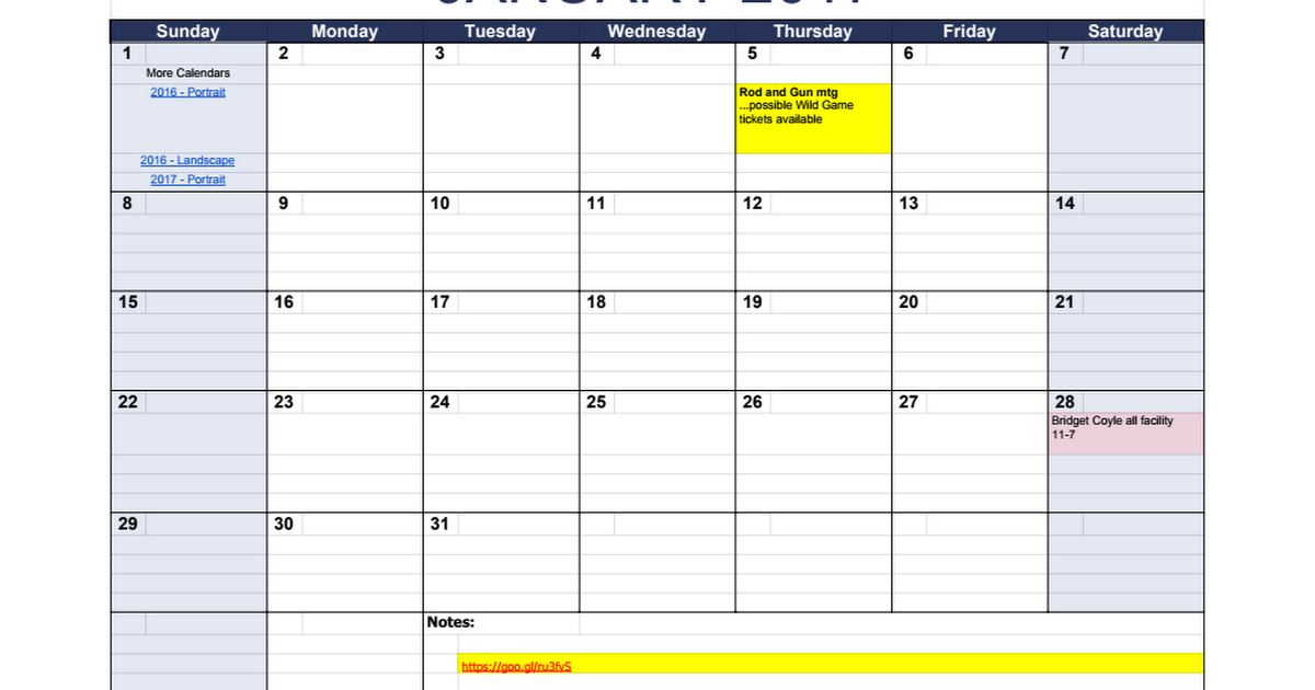 2017 monthly calendar landscape google sheets