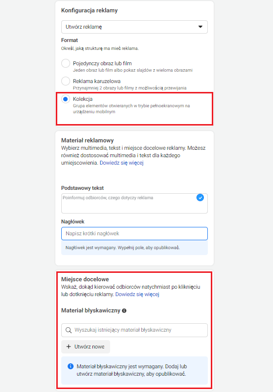 Using instant material in Facebook campaigns.