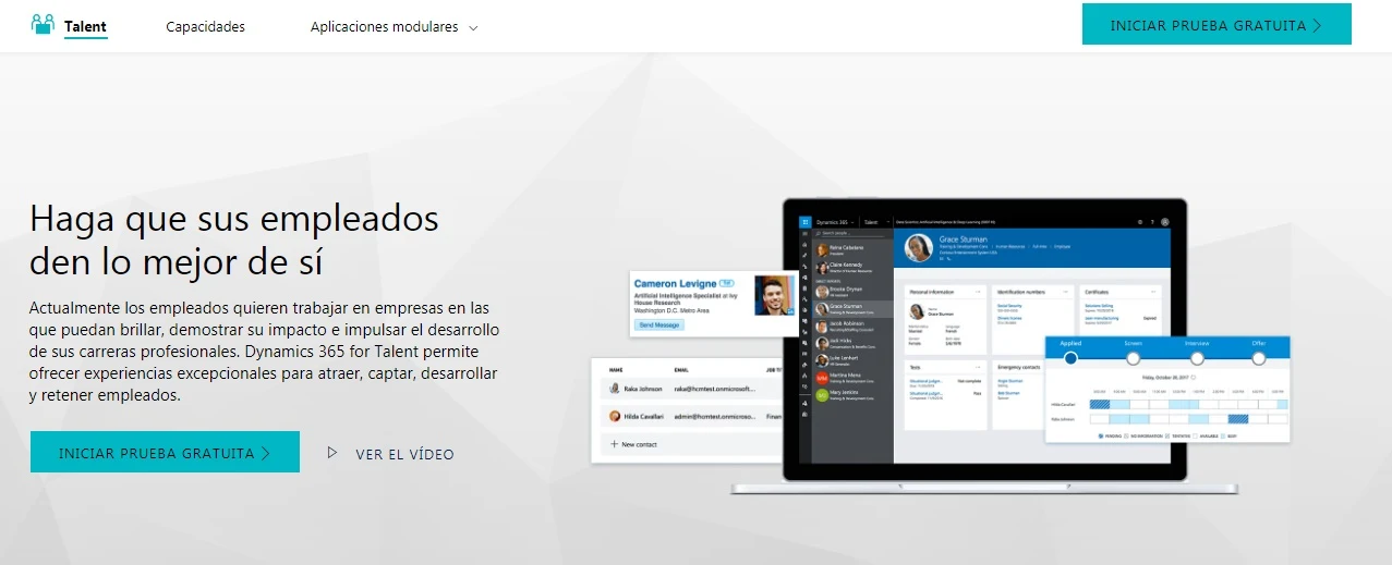 Landing page Dynamic 365 Talent Microsoft