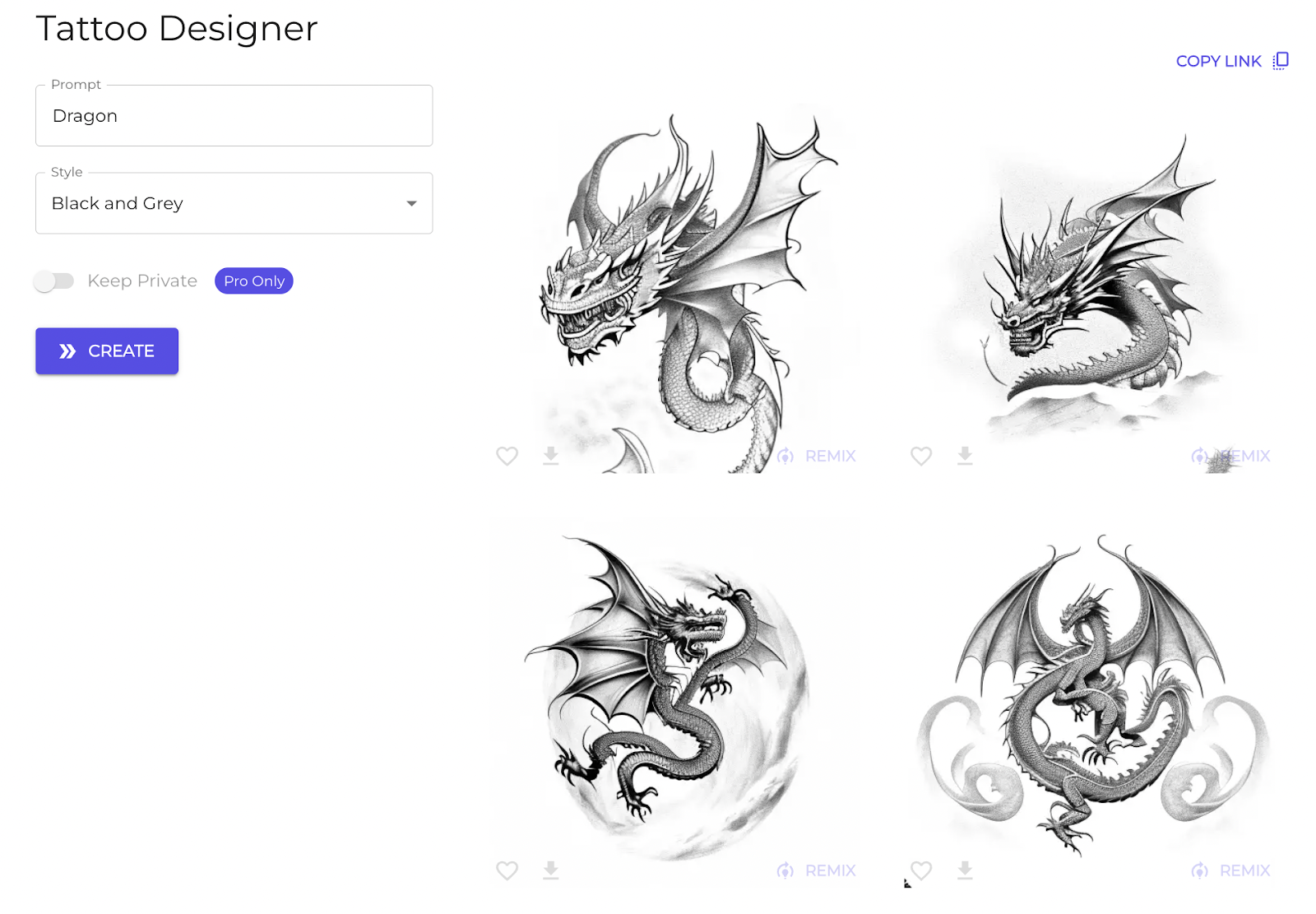 4 Dragons tattoo designs are shown as per the prompt.