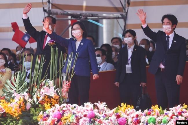 台湾总统蔡英文在台北出席双十国庆庆祝仪式。(2021年10月10日)