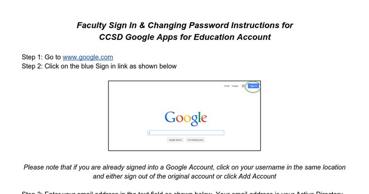 Faculty - CCSD GAFE Signing In & Changing Password