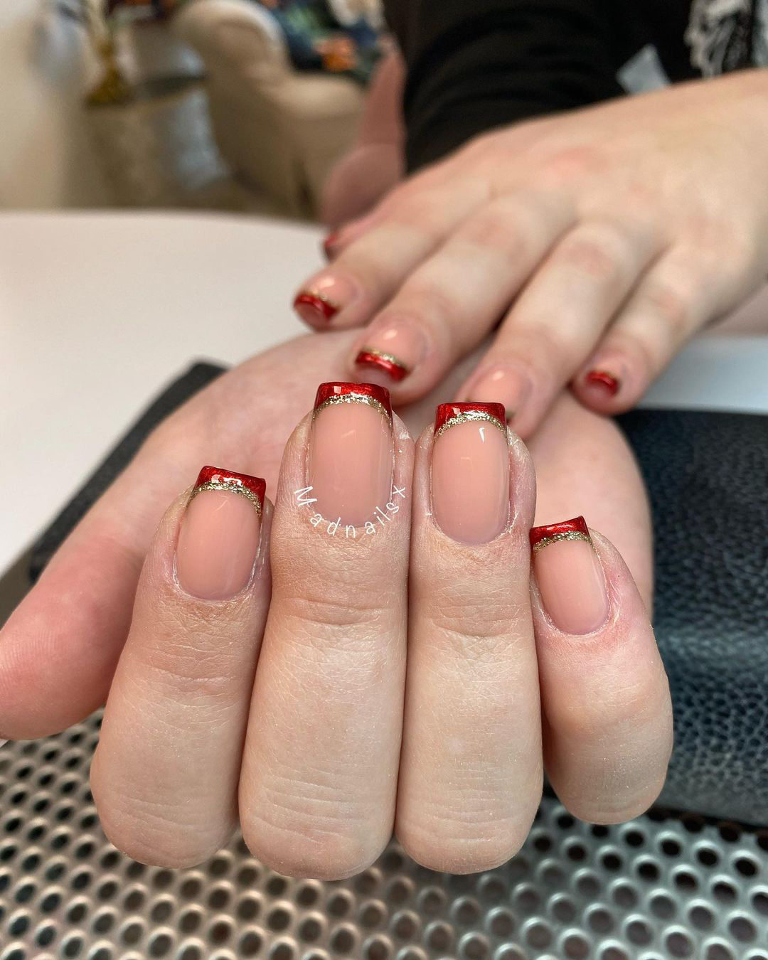 Red French Tipped Nails 