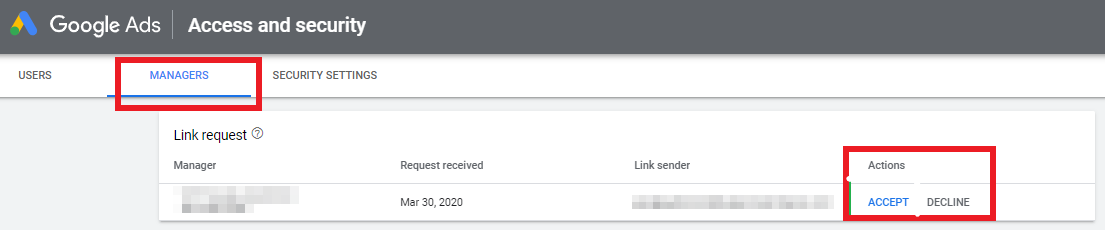 Google Ads Manager Link Request