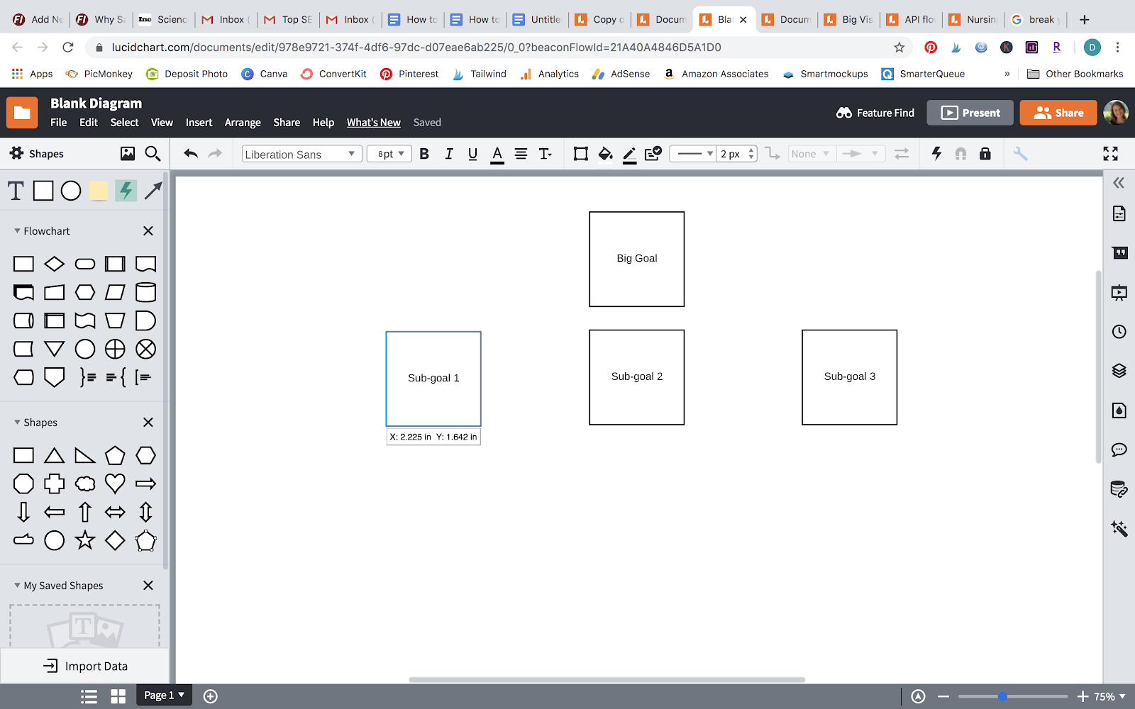 Screenshot how to create a goal tree using Google Doc add-on LucidChart Diagrams