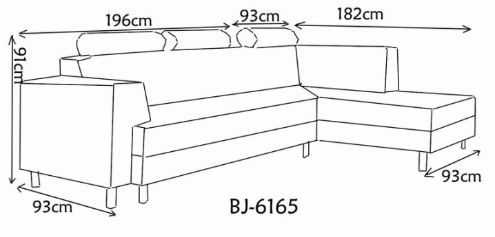 Чертеж углового дивана с размерами