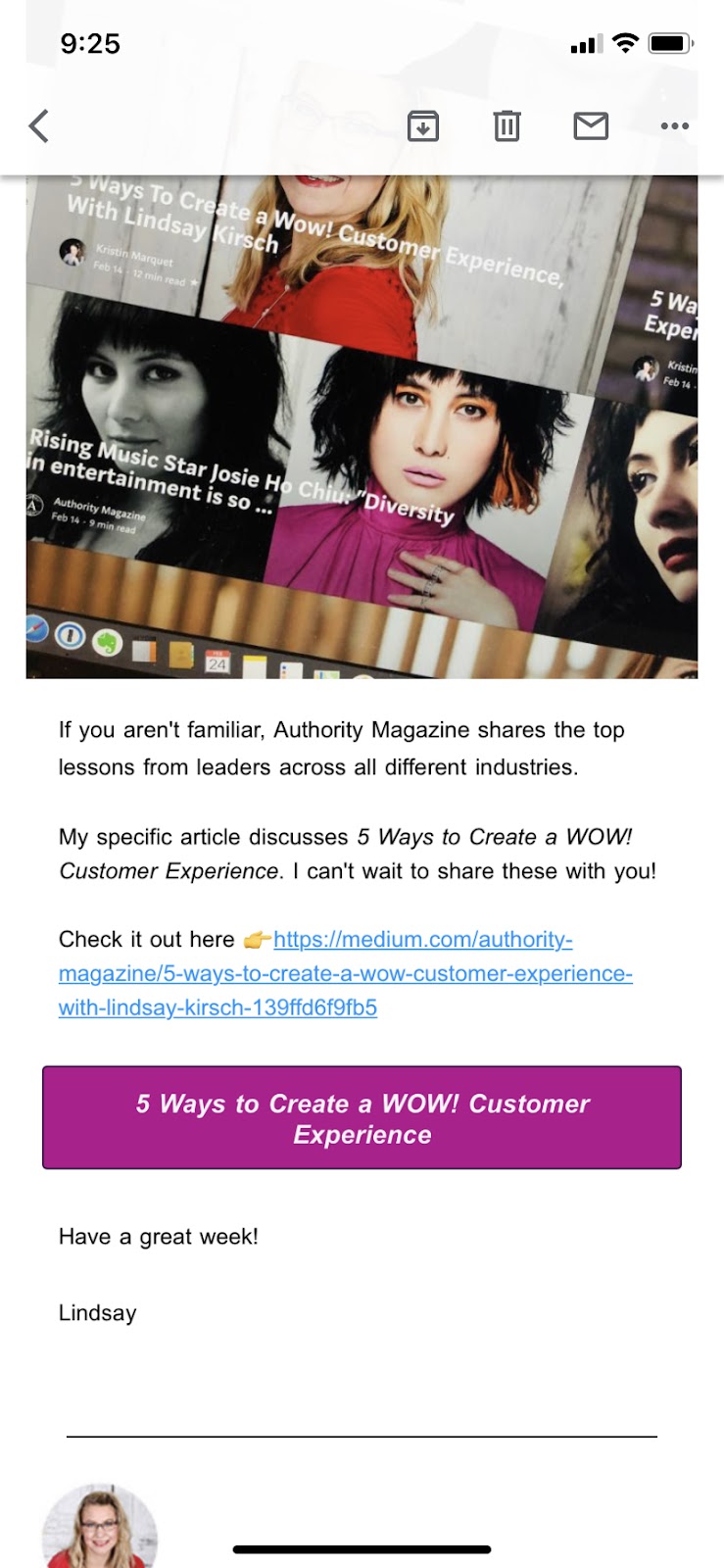 Example of a naked link in an email campaign.