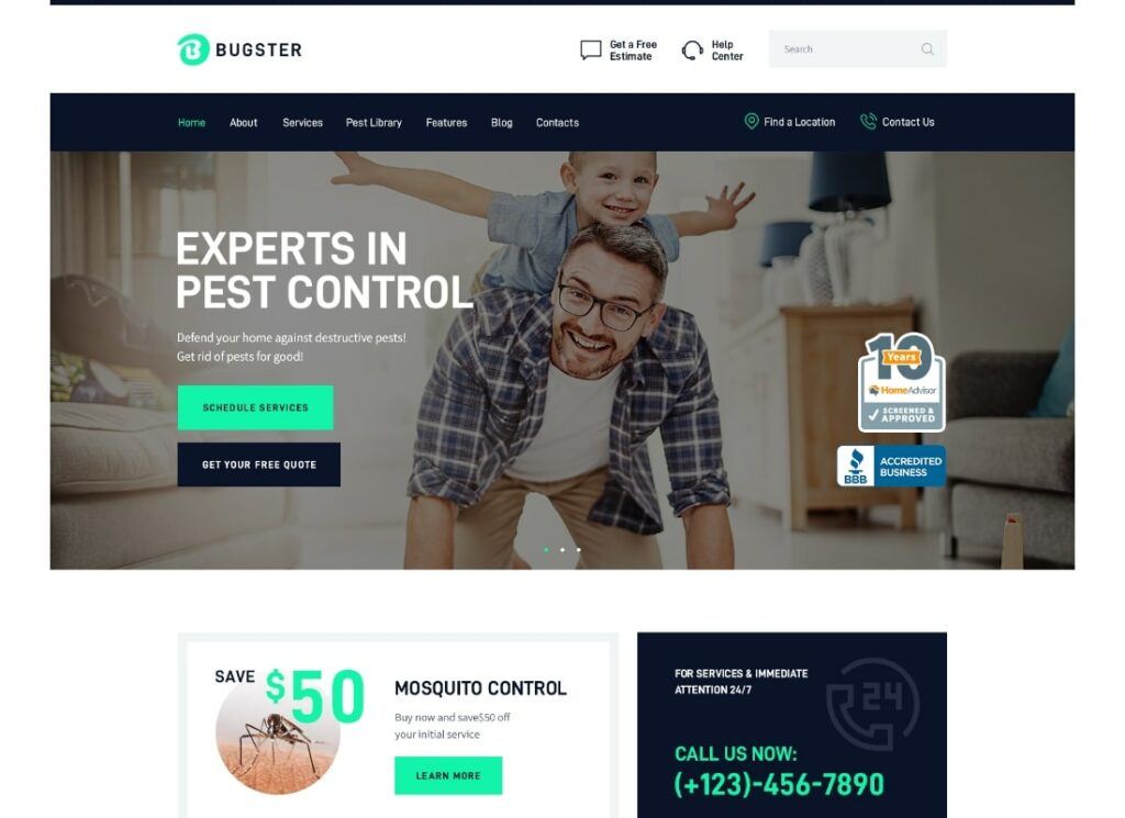 Bugster |  Tema de WordPress de control de plagas y errores para servicios domésticos