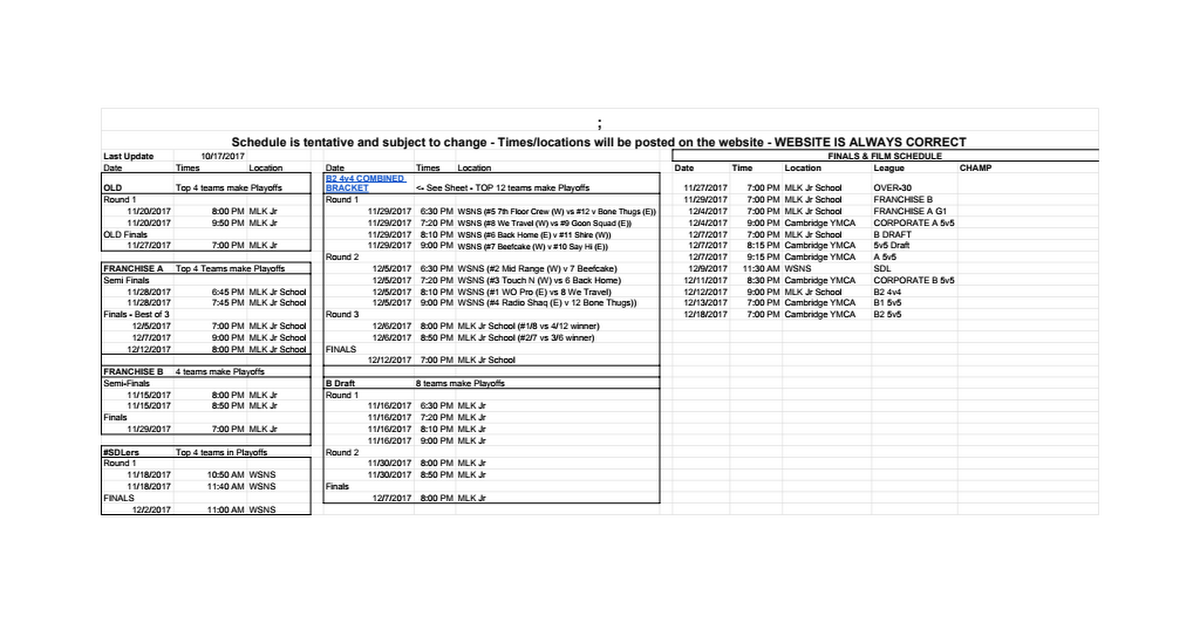Playoff Schedule FALL 2017 Google Sheets