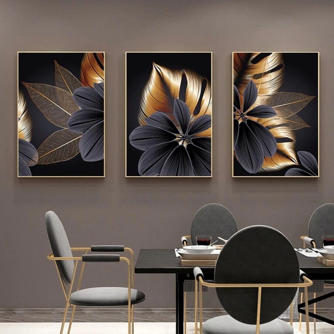 Area Black Golden Plant Leaf Wall Art - Area Collections