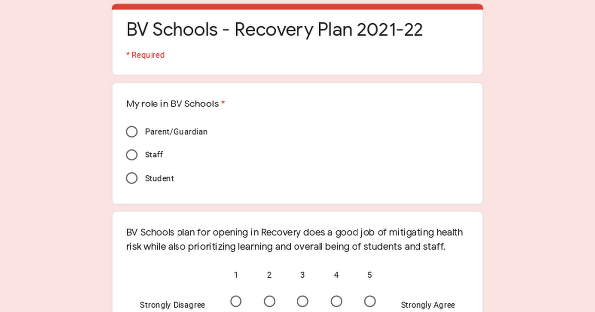 BV Schools - Recovery Plan 2021-22