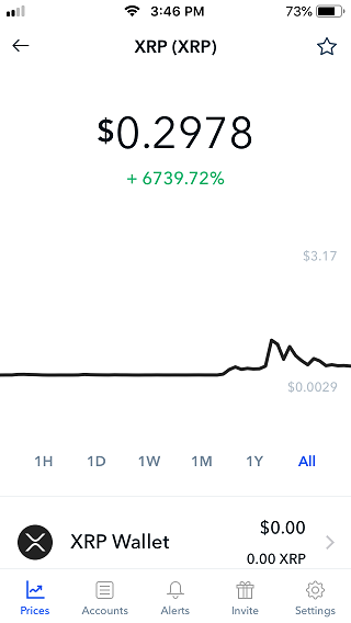 Coinbase app XRP screen shot.