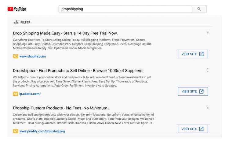 Annonces YouTube Discovery pour le dropshipping