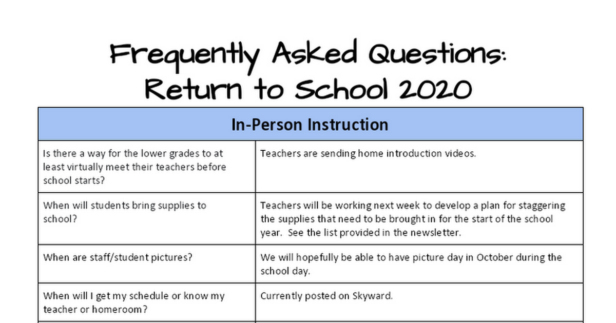 FAQ: Return to School