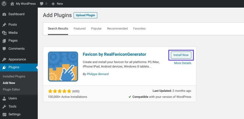 Add a WordPress favicon by using a plugin 