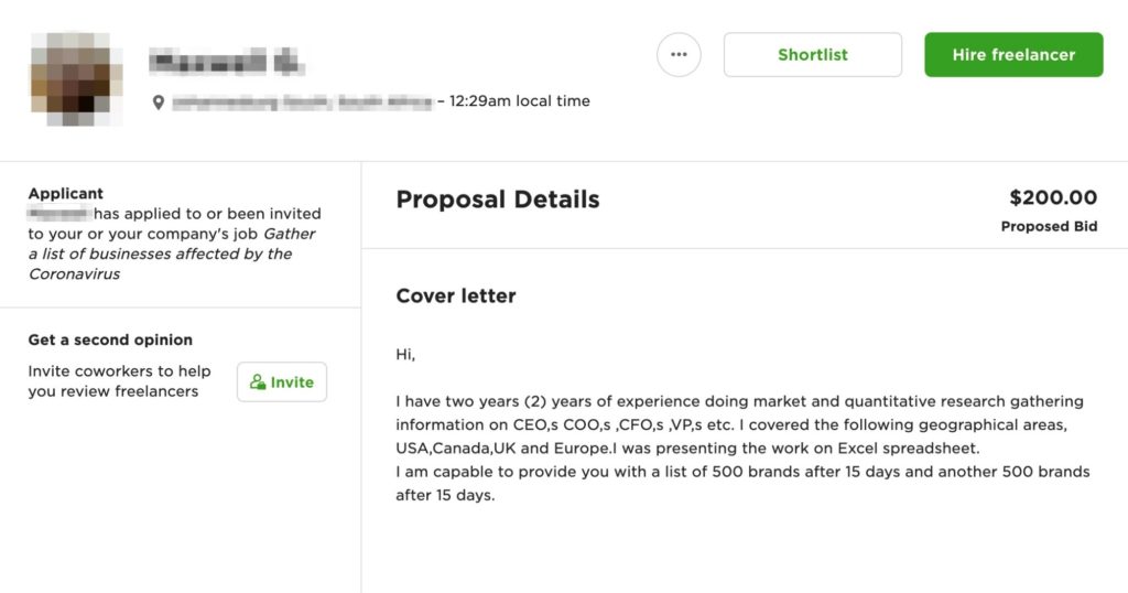 cover letter upwork example - template