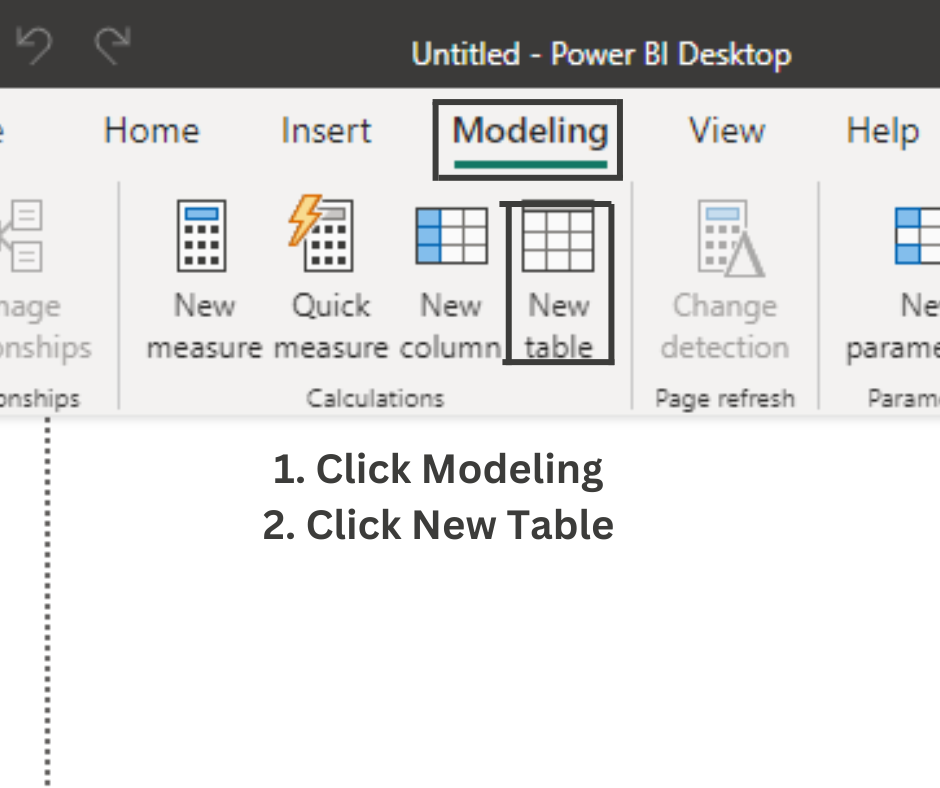 Navigating to Modelling Pane to click on New table