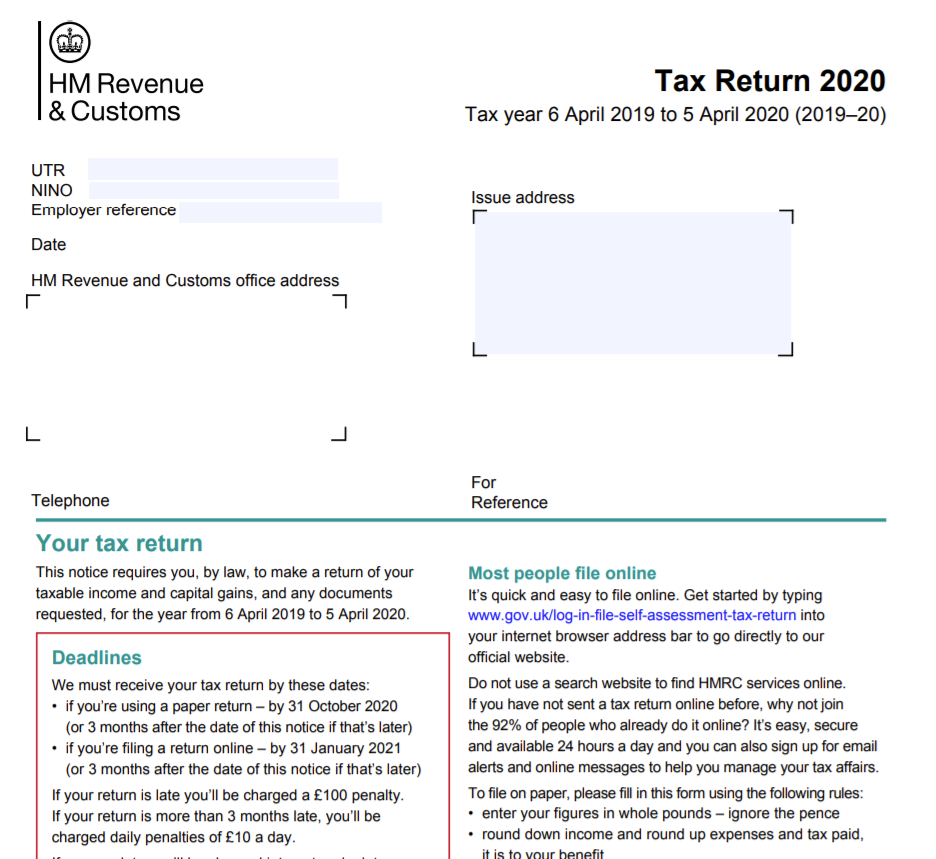 HMRC Tax Return 2020