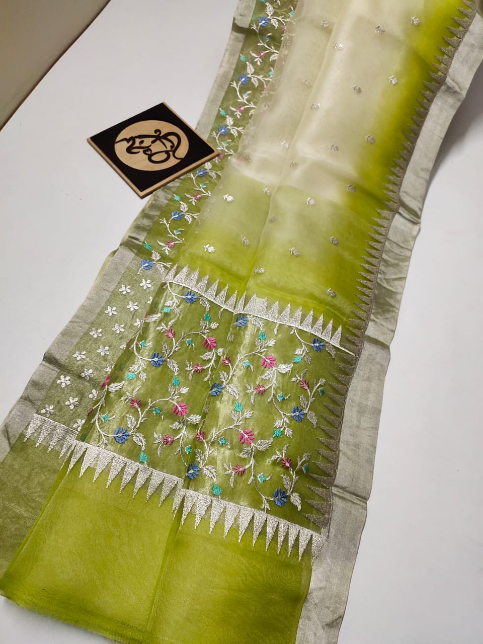 Pure Banaras Kora dual shade all over embroidery sarees