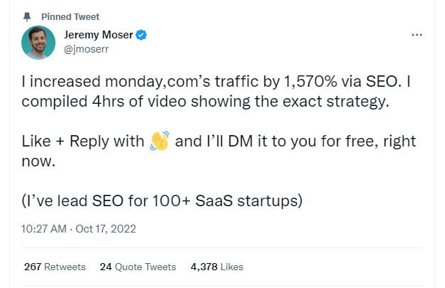 An SEO Twitter post by Jeremy Moser.