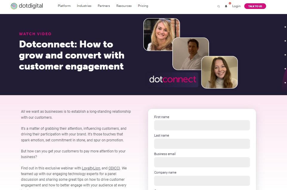 Screenshot of landing page for co-branded webinar between Dotdigital, LoyaltyLion, and ODICCI.