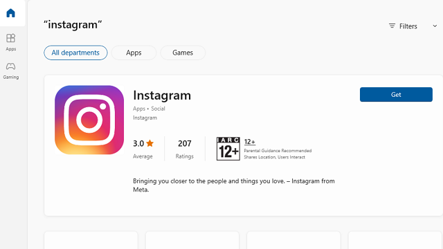 Instagram app on desktop