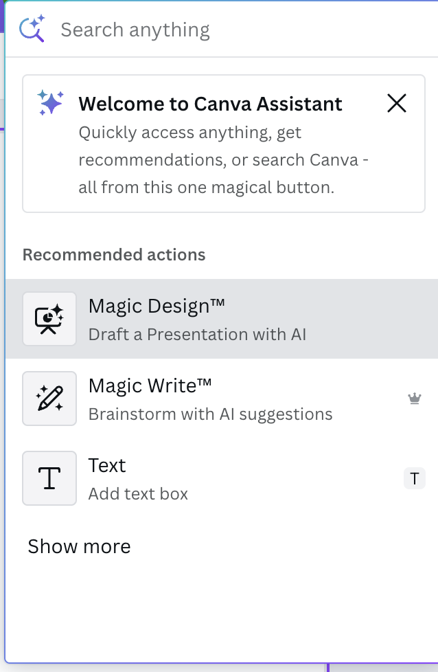 screenshot of magic design tool on canva for drafting ai presentations