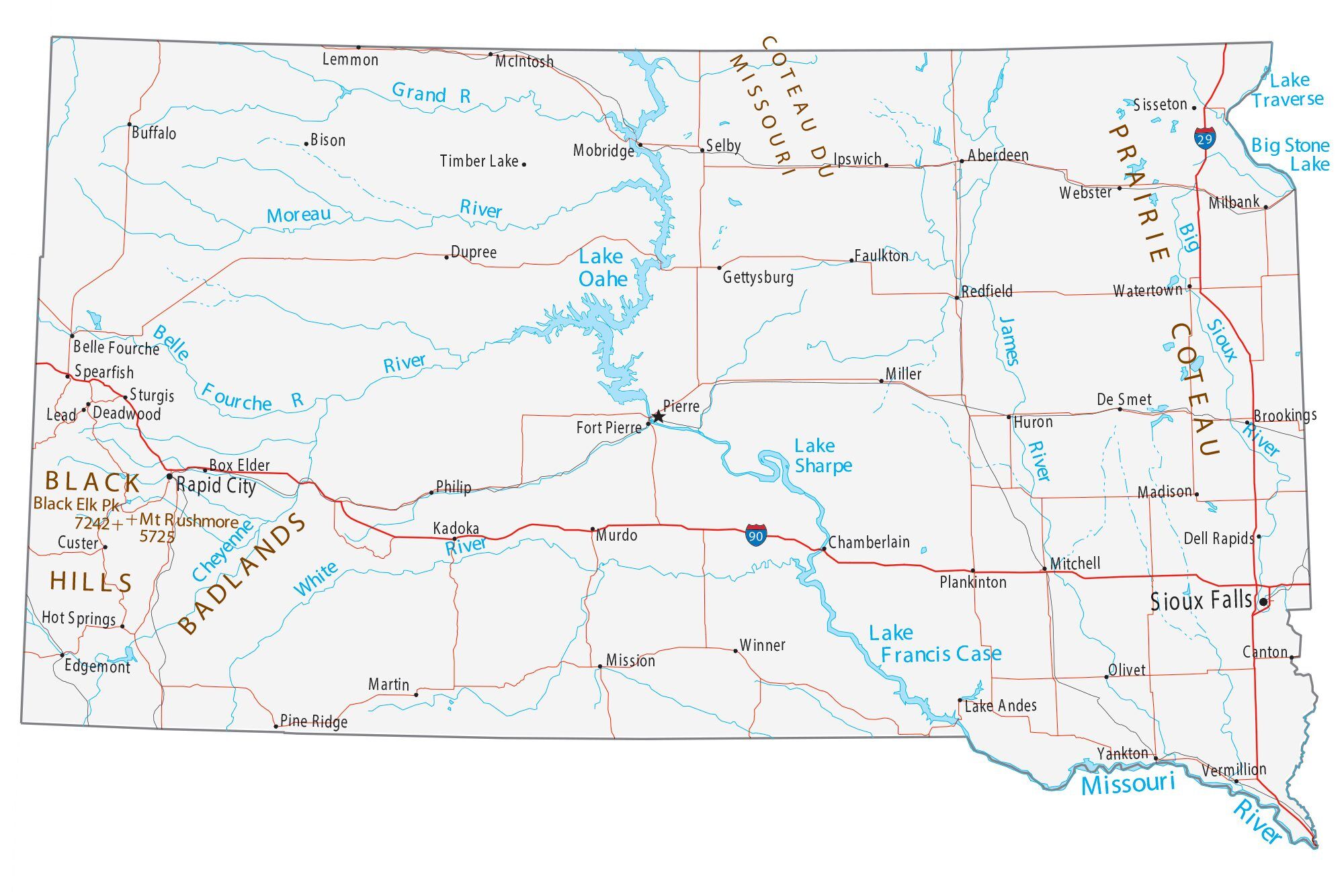 Mapas de Dakota del Sur para imprimir