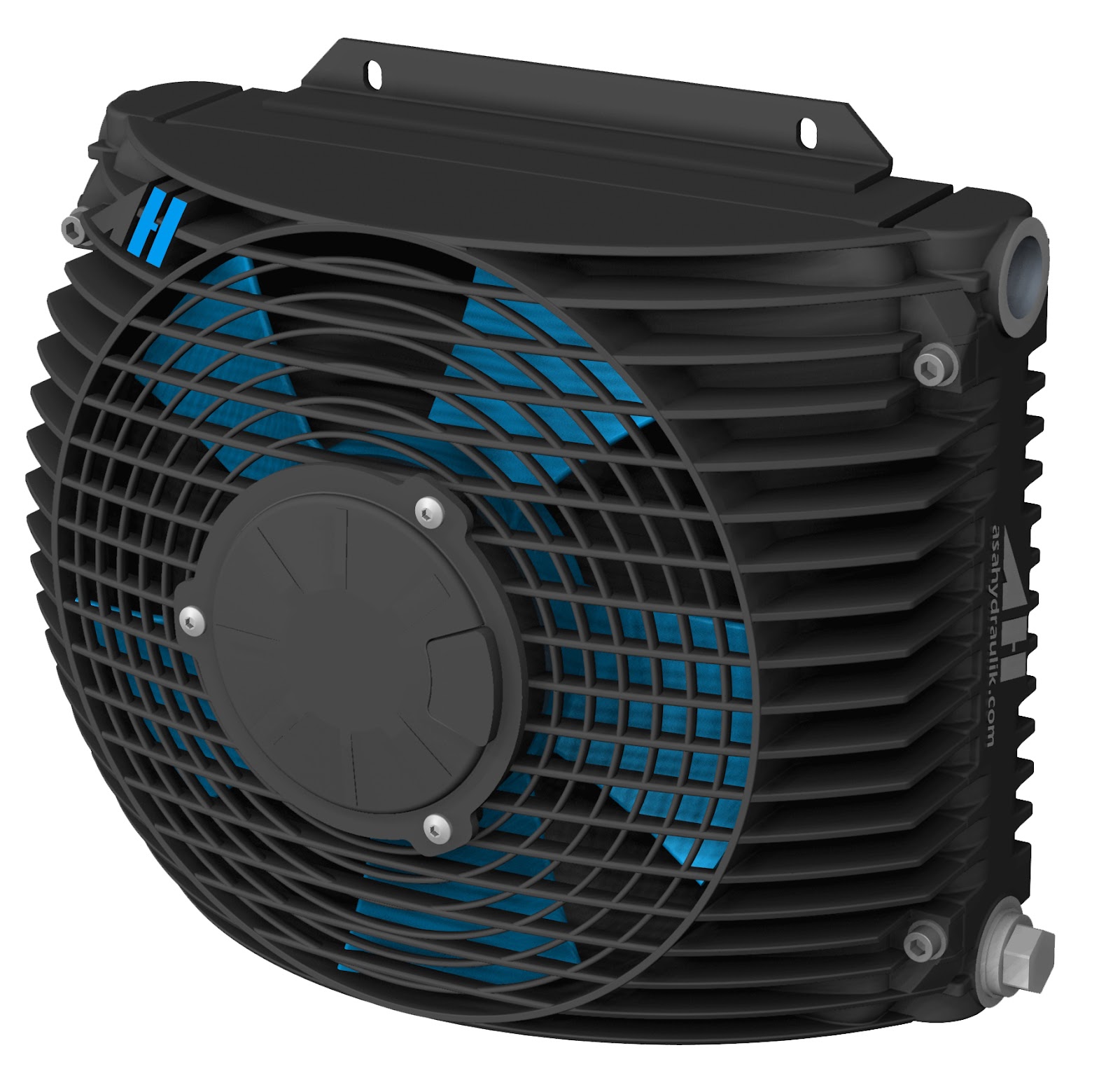 Transmission or hydraulic oil fan cooler