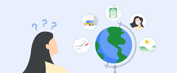Illustration of a person looking at a map of the world with question marks over their head