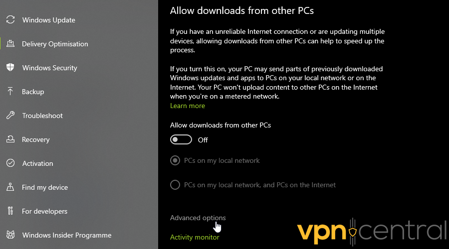 allow downloads from other PCs off