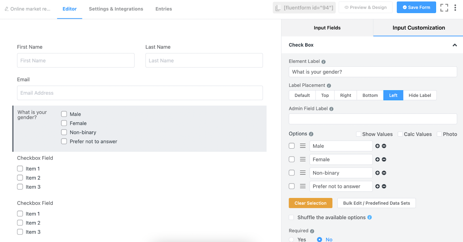 input customization, fluent forms