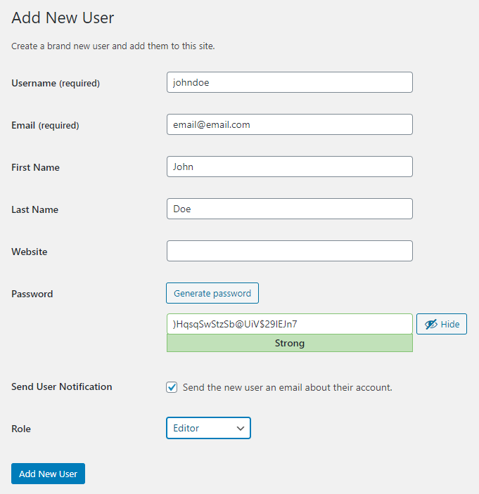 Adding a User to Your Wordpress
