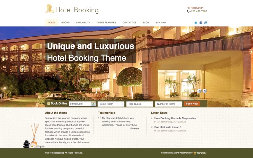 Tema WordPress do aplicativo HotelBooking