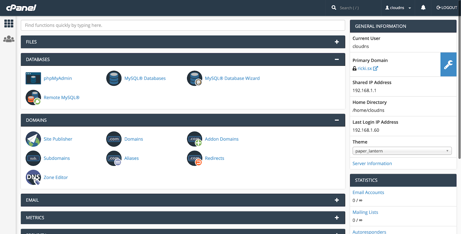 cPanel create DNS zone