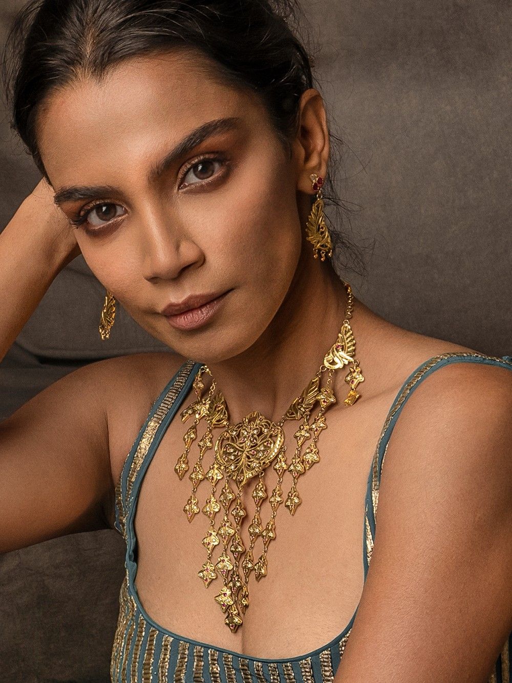 the loom - Gold Plated Pink Handcrafted Silver Necklace