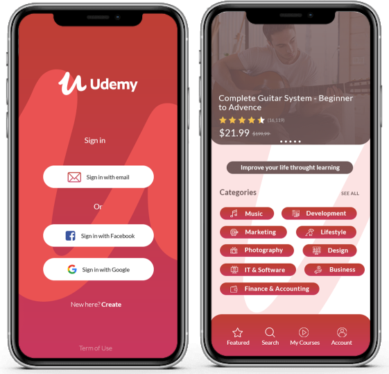 Udemy mobile courses app.