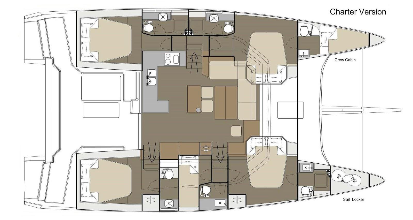 Layout of the catamaran Dufour 48